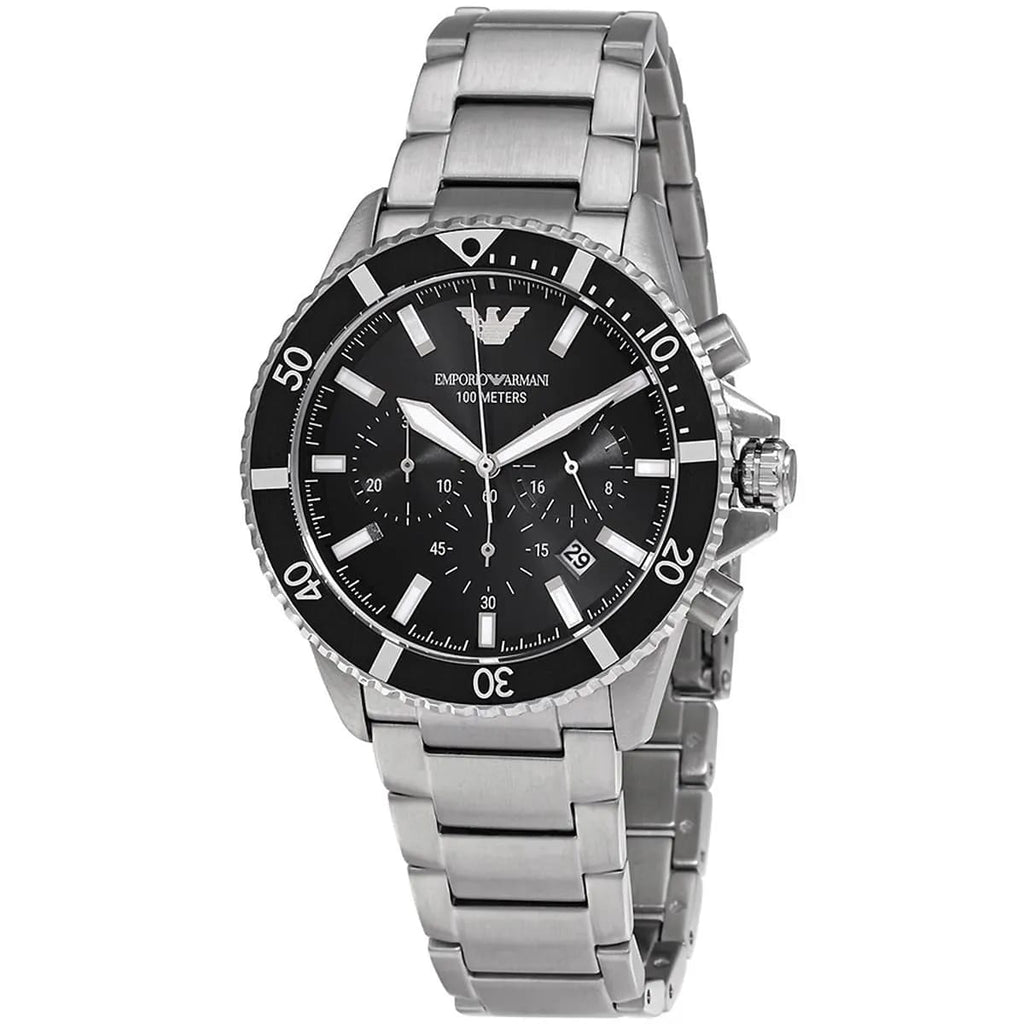 Emporio Armani Diver AR11360 Men's Chronograph Watch – Black & Black Stainless Steel Bracelet