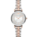 Emporio Armani Gianni T-Bar AR11537 32mm Women's Quartz Watch – Silver Crystal-Set Sunray & Two-Tone Silver and Rose Gold Stainless Steel Bracelet