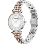 Emporio Armani Gianni T-Bar AR11537 32mm Women's Quartz Watch – Silver Crystal-Set Sunray & Two-Tone Silver and Rose Gold Stainless Steel Bracelet