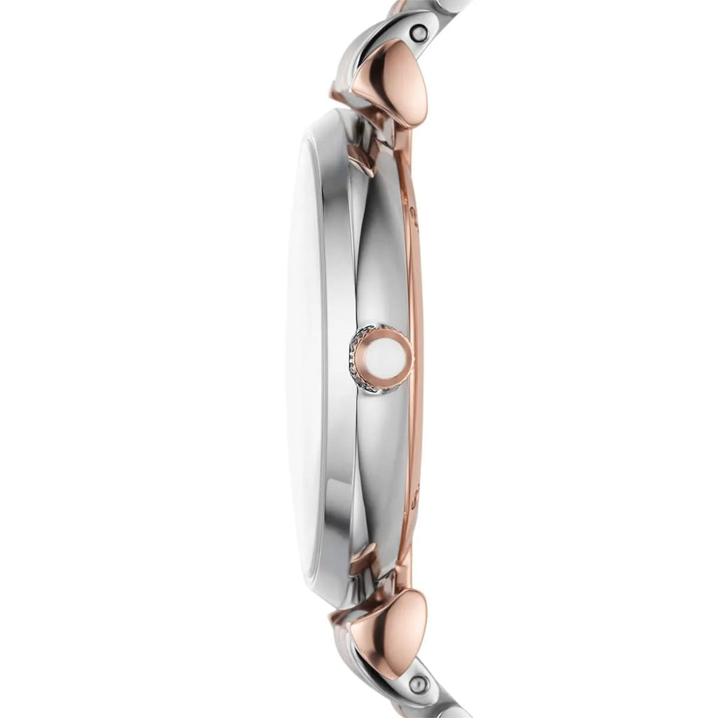 Emporio Armani Gianni T-Bar AR11537 32mm Women's Quartz Watch – Silver Crystal-Set Sunray & Two-Tone Silver and Rose Gold Stainless Steel Bracelet