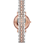 Emporio Armani Gianni T-Bar AR11537 32mm Women's Quartz Watch – Silver Crystal-Set Sunray & Two-Tone Silver and Rose Gold Stainless Steel Bracelet