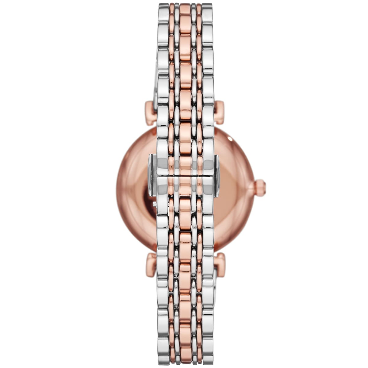 Emporio Armani Gianni T-Bar AR11537 32mm Women's Quartz Watch – Silver Crystal-Set Sunray & Two-Tone Silver and Rose Gold Stainless Steel Bracelet