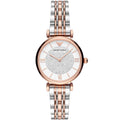 Emporio Armani Gianni T-Bar AR80035 32mm Women's Quartz Watch – White Crystal-Set & Two-Tone Silver and Rose Gold Stainless Steel Bracelet