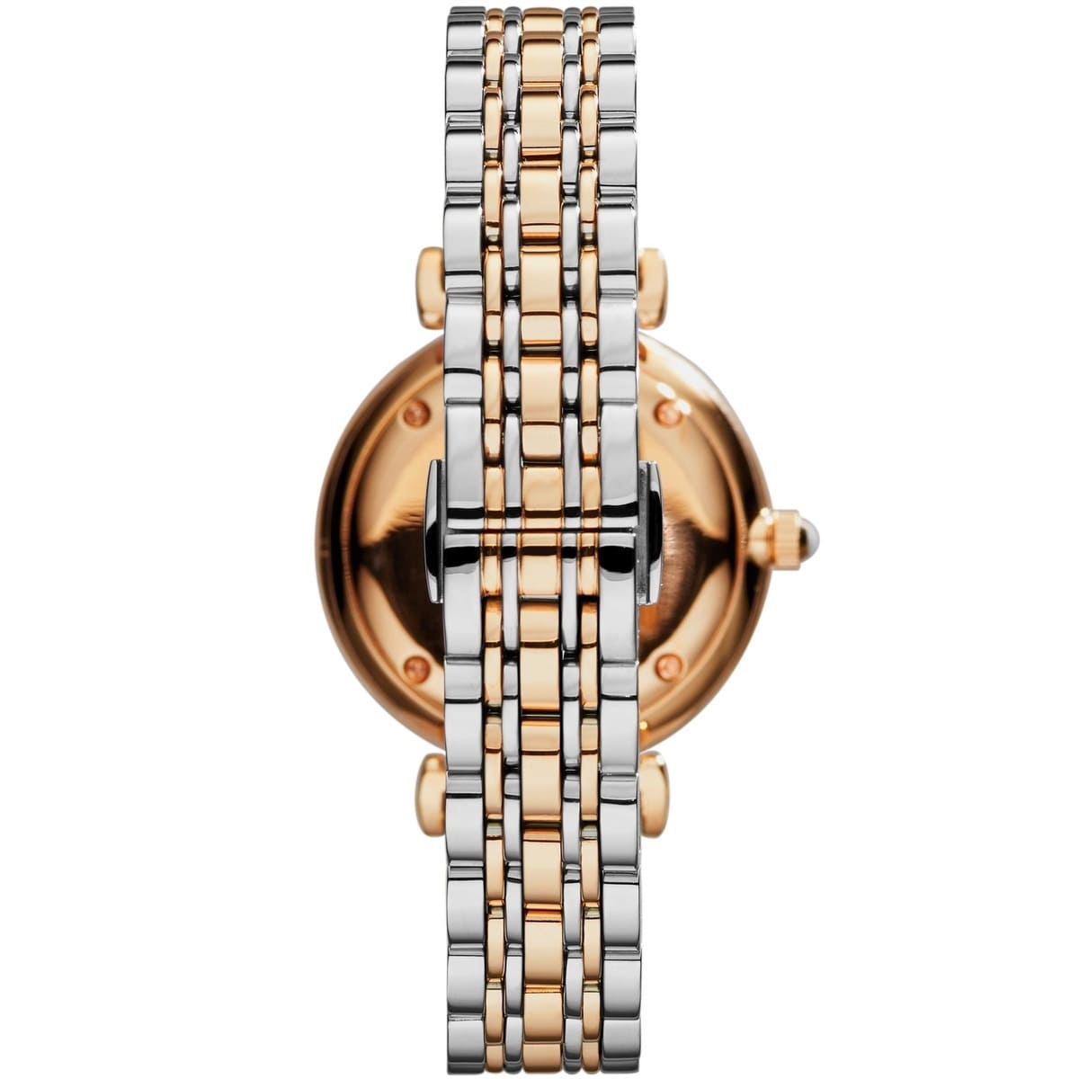 Emporio Armani Gianni T-Bar AR80035 32mm Women's Quartz Watch – White Crystal-Set & Two-Tone Silver and Rose Gold Stainless Steel Bracelet
