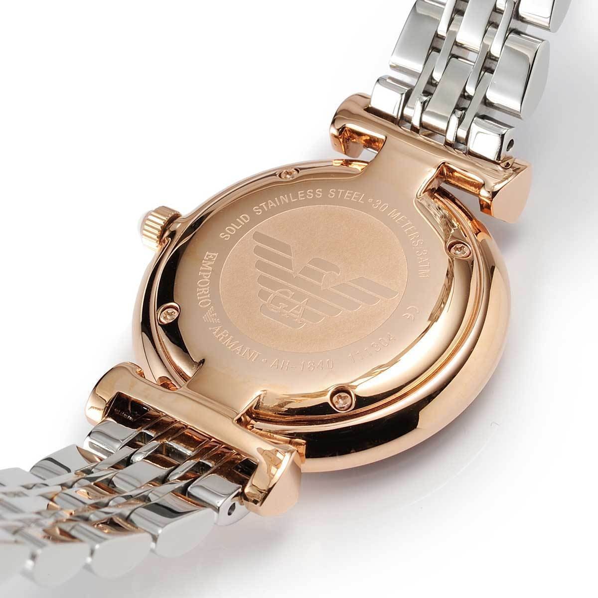Emporio Armani Gianni T-Bar AR1840 32mm Women's Quartz Watch – White Sunray & Rose Gold Stainless Steel Bracelet
