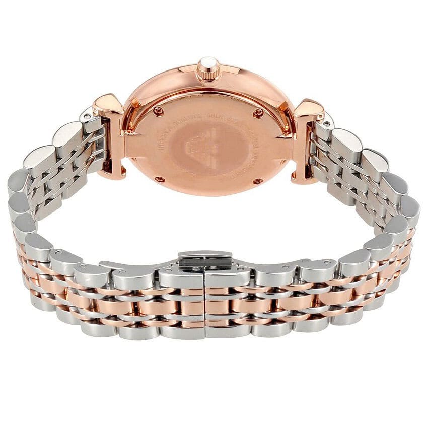 Emporio Armani Gianni T-Bar AR1840 32mm Women's Quartz Watch – White Sunray & Rose Gold Stainless Steel Bracelet