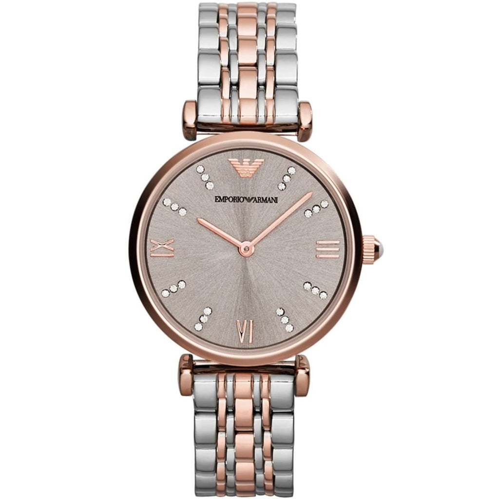 Emporio Armani Gianni T-Bar AR1840 32mm Women's Quartz Watch – White Sunray & Rose Gold Stainless Steel Bracelet