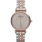 Emporio Armani Gianni T-Bar AR1840 32mm Women's Quartz Watch – White Sunray & Rose Gold Stainless Steel Bracelet