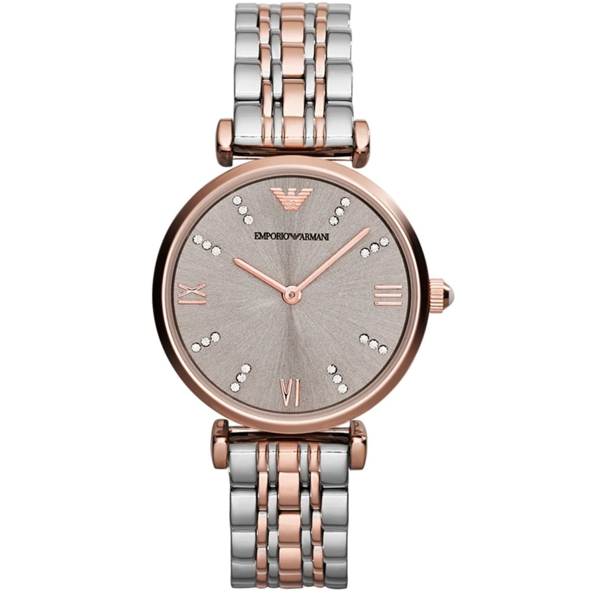 Emporio Armani Gianni T-Bar AR1840 32mm Women's Quartz Watch – White Sunray & Rose Gold Stainless Steel Bracelet