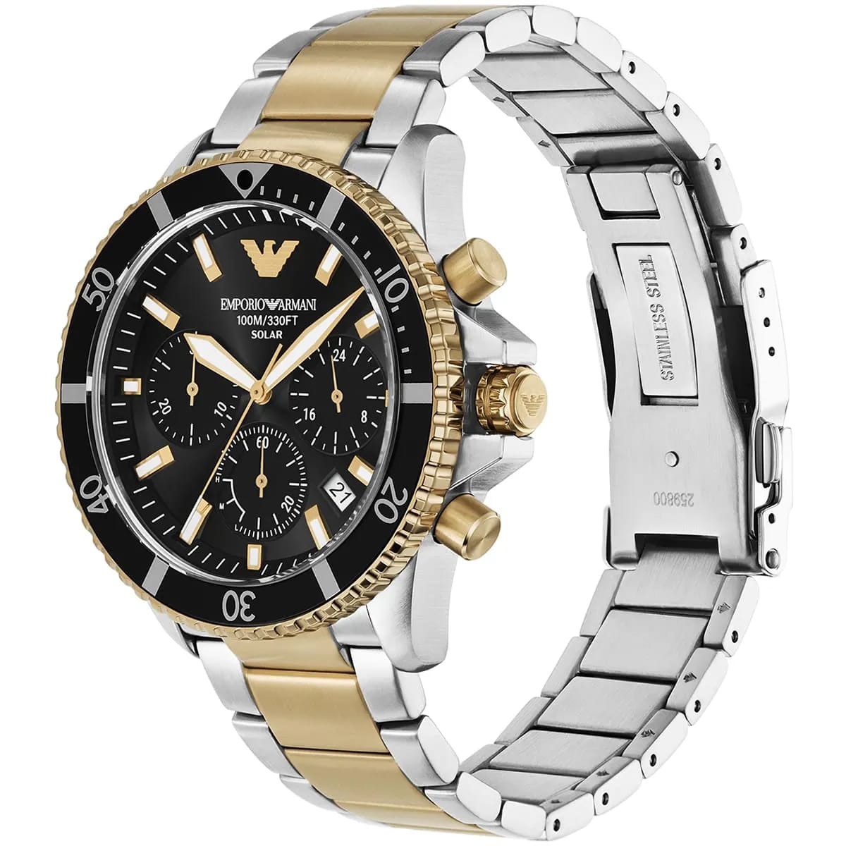 Emporio Armani World Explorer AR11680 Men's Solar Solar Watch – Black & Two-Tone Stainless Steel Bracelet