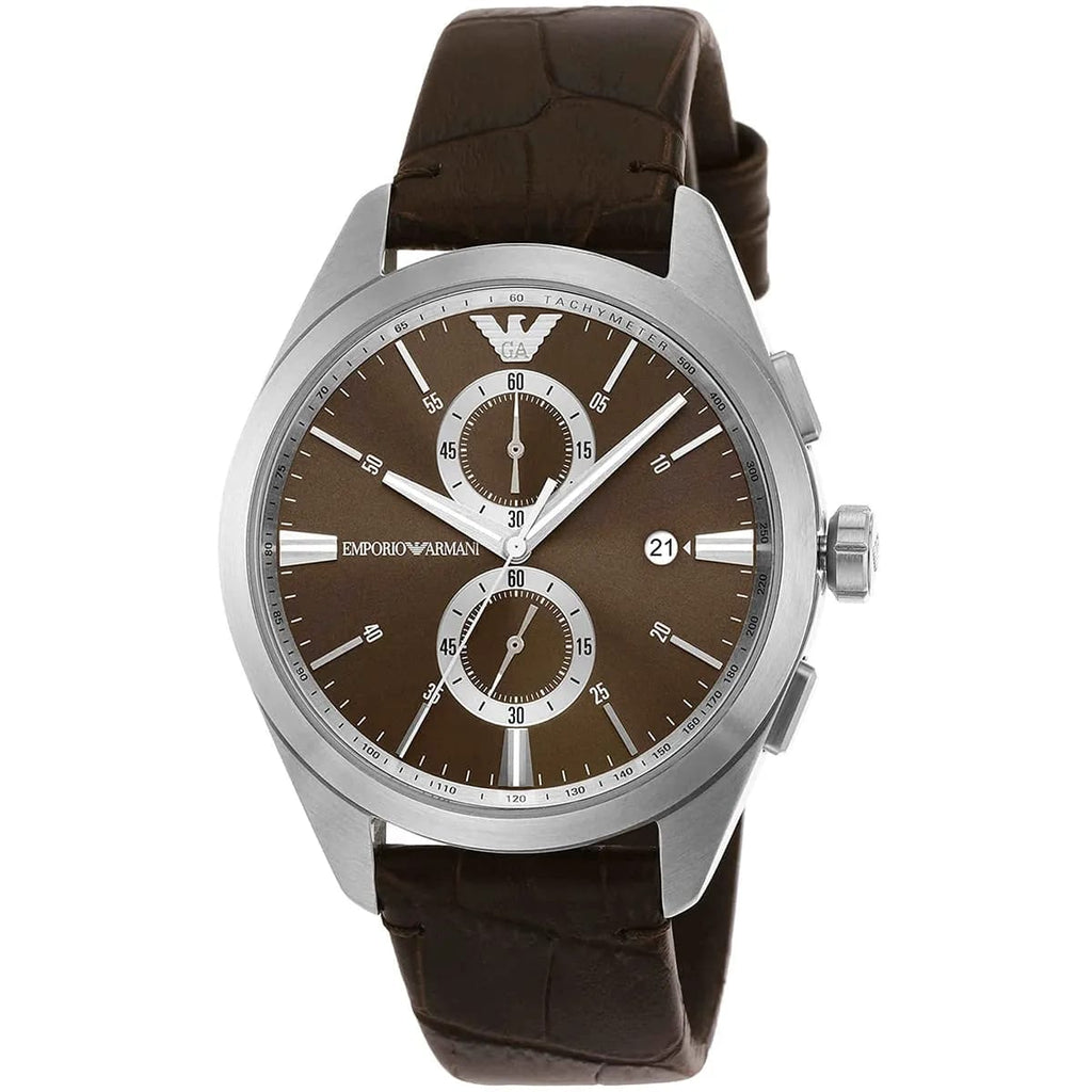 Emporio Armani Claudio AR11482 Men's Chronograph Watch – Brown Sunray & Brown Genuine Leather Strap
