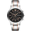 Emporio Armani Renato AR11165 Men's Chronograph Watch – Black Sunray & Rose Gold Stainless Steel Bracelet