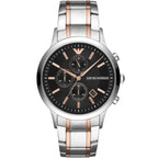Emporio Armani Renato AR11165 Men's Chronograph Watch – Black Sunray & Rose Gold Stainless Steel Bracelet