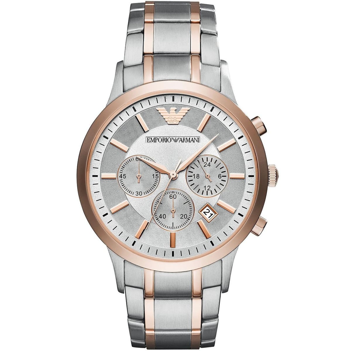 Emporio Armani Renato AR11076 Men's Chronograph Watch – Two-Tone Sunray & Two-Tone Stainless Steel Bracelet