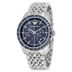 Emporio Armani Tazio AR6072 Men's Chronograph Watch – Navy Blue Sunray & Silver Stainless Steel Mesh Bracelet
