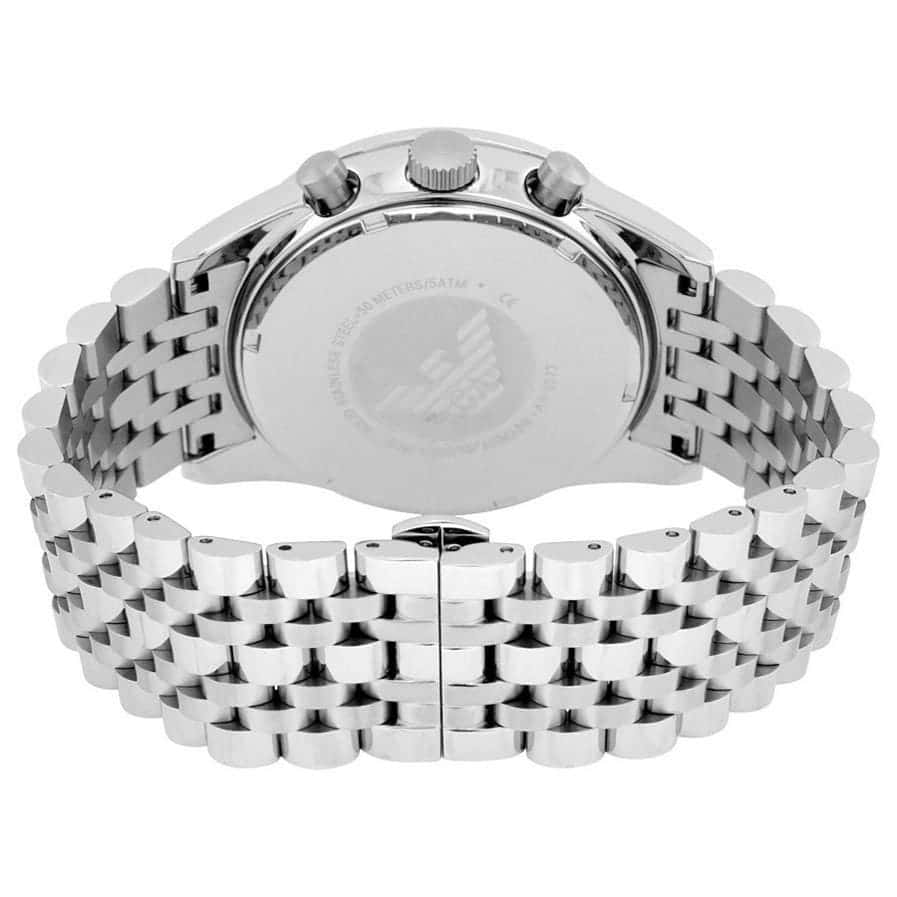 Emporio Armani Tazio AR6072 Men's Chronograph Watch – Navy Blue Sunray & Silver Stainless Steel Mesh Bracelet