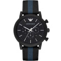 Emporio Armani Luigi AR1948 Men's Chronograph Watch – Black & Blue Textile Strap