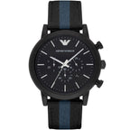 Emporio Armani Luigi AR1948 Men's Chronograph Watch – Black & Blue Textile Strap