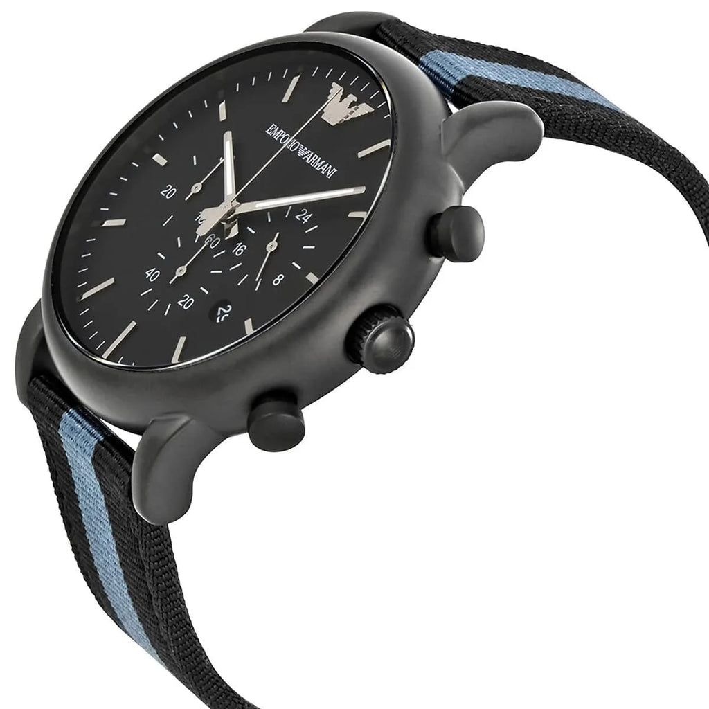 Emporio Armani Luigi AR1948 Men's Chronograph Watch – Black & Blue Textile Strap