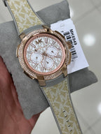 Michael Kors Sidney MK6949 38mm Women's Chronograph Watch – Pavé Rose Gold with Rose Gold Rubber Strap
