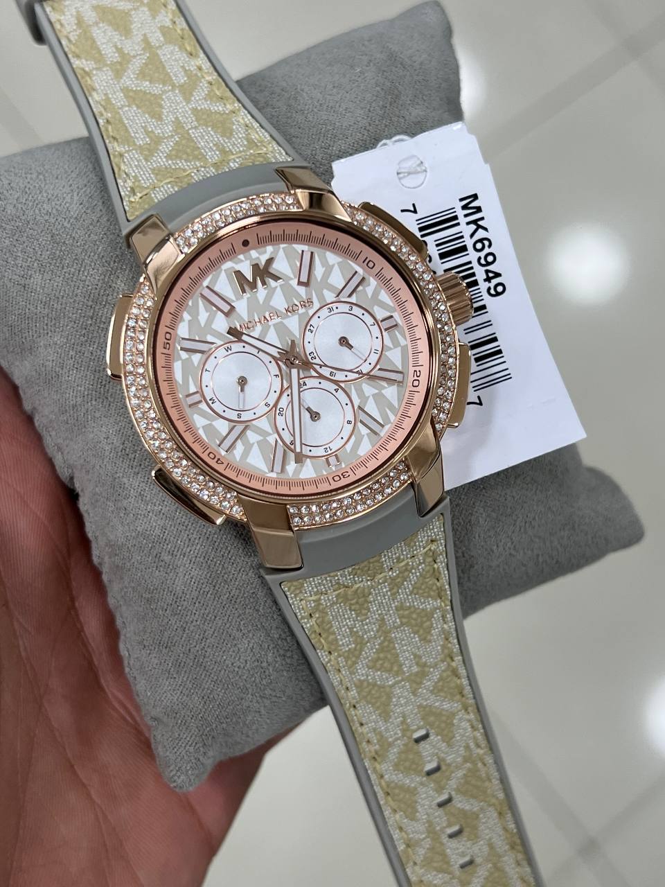 Michael Kors Sidney MK6949 38mm Women's Chronograph Watch – Pavé Rose Gold with Rose Gold Rubber Strap
