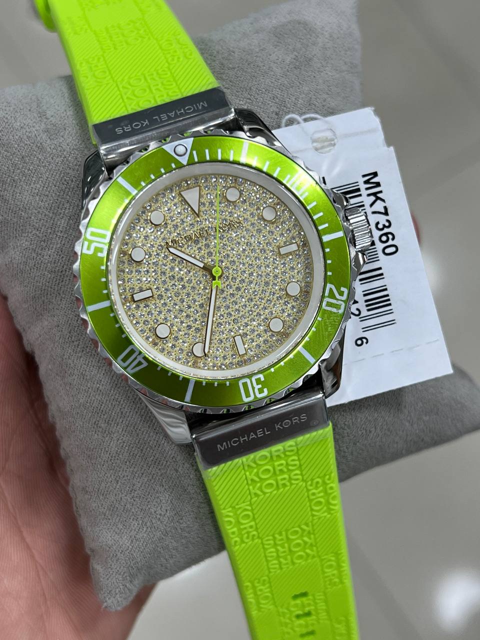 Michael Kors Everest MK7360 36mm Women's Quartz Watch – Pavé Green with Green Rubber Strap