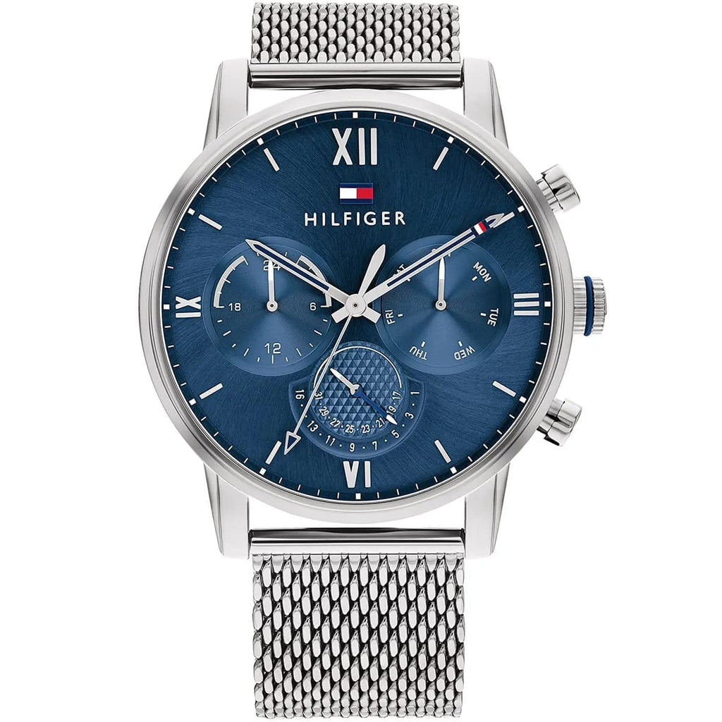 Tommy Hilfiger Sullivan 1791881 44mm Men's Multi-Function Watch – Blue & Silver Stainless Steel Mesh Bracelet