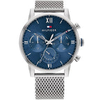 Tommy Hilfiger Sullivan 1791881 44mm Men's Multi-Function Watch – Blue & Silver Stainless Steel Mesh Bracelet