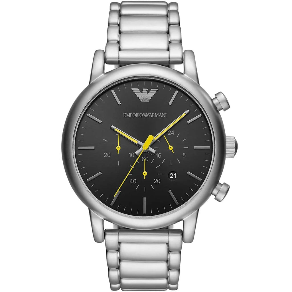 Emporio Armani Luigi AR11324 43mm Men's Chronograph Watch – Black & Yellow Stainless Steel Bracelet