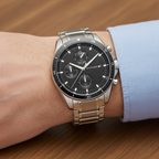 Tommy Hilfiger Parker 1791835 44mm Men's Multi-Function Watch – Black & Silver Stainless Steel Bracelet