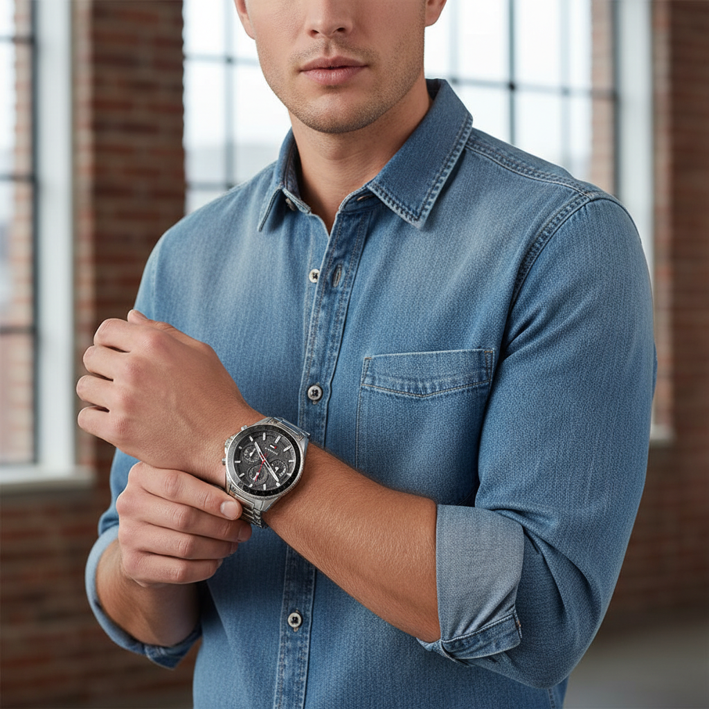 Tommy Hilfiger Aiden 1791857 45mm Men's Multi-Function Watch – Grey Textured & Silver Stainless Steel Bracelet