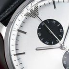 Emporio Armani Classic AR0385 43mm Men's Chronograph Watch – White & Black Genuine Leather Strap