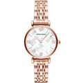 Emporio Armani Gianni T-Bar AR11110 32mm Women's Quartz Watch – Mother-of-Pearl Mosaic & Rose Gold-Tone Stainless Steel Bracelet