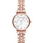 Emporio Armani Gianni T-Bar AR11110 32mm Women's Quartz Watch – Mother-of-Pearl Mosaic & Rose Gold-Tone Stainless Steel Bracelet