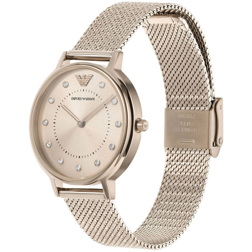 Emporio Armani Kappa AR11129 32mm Women's Quartz Watch – Gold Crystal-Set Sunray & Gold Stainless Steel Mesh Bracelet