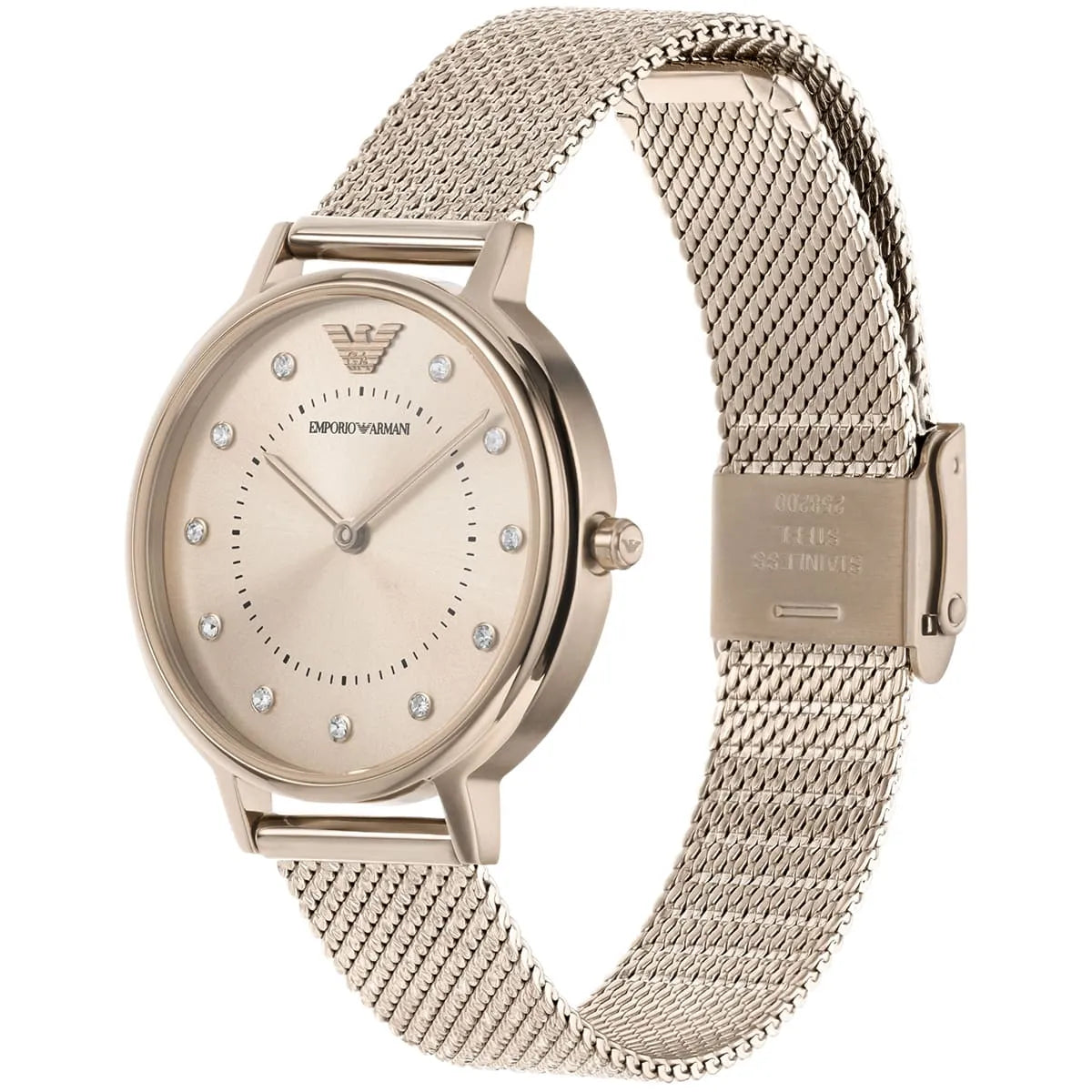 Emporio Armani Kappa AR11129 32mm Women's Quartz Watch – Gold Crystal-Set Sunray & Gold Stainless Steel Mesh Bracelet