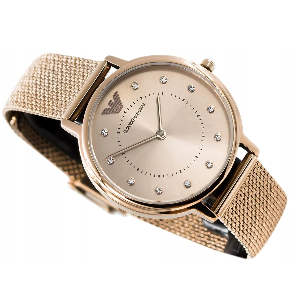 Emporio Armani Kappa AR11129 32mm Women's Quartz Watch – Gold Crystal-Set Sunray & Gold Stainless Steel Mesh Bracelet