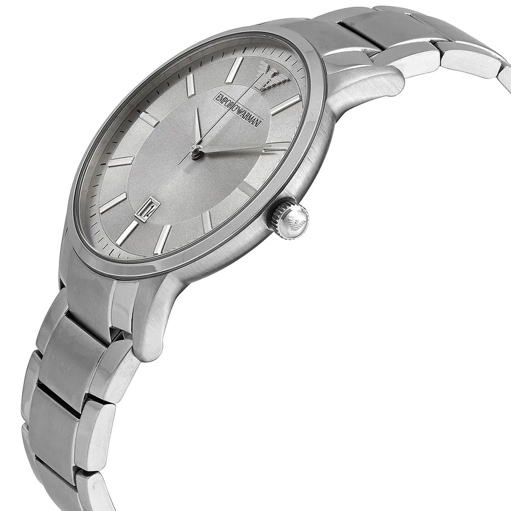 Emporio Armani Renato AR11189 43mm Men's Quartz Watch – Silver Sunray & Silver Stainless Steel Bracelet