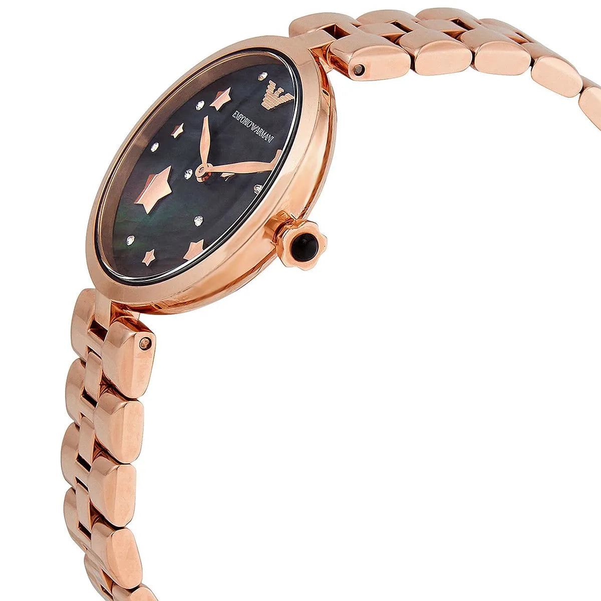 Emporio Armani Arianna AR11197 32mm Women's Quartz Watch – Mother-of-Pearl Crystal-Set & Rose Gold Genuine Leather Strap