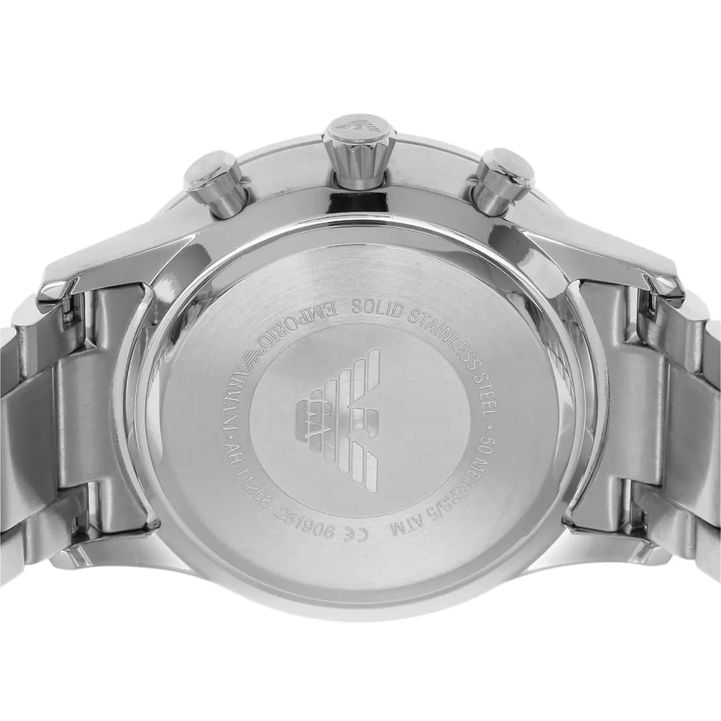 Emporio Armani Giovanni AR11208 43mm Men's Chronograph Watch – Black Sunray & Silver Stainless Steel Bracelet