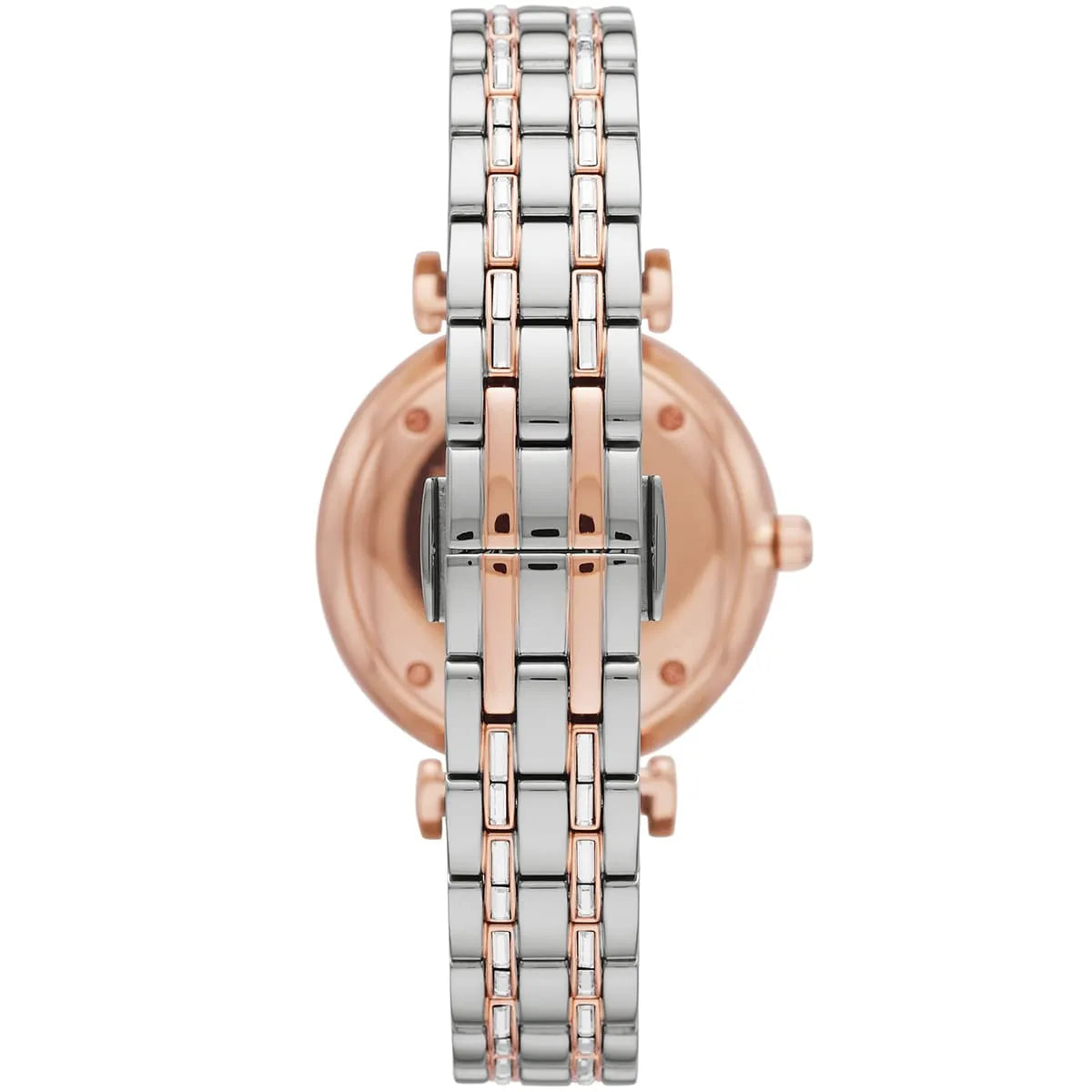 Emporio Armani Gianni T-Bar AR11293 32mm Women's Quartz Watch – Rose Gold Crystal-Set & Two-Tone Silver and Rose Gold Stainless Steel Bracelet