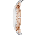 Emporio Armani Gianni T-Bar AR11293 32mm Women's Quartz Watch – Rose Gold Crystal-Set & Two-Tone Silver and Rose Gold Stainless Steel Bracelet
