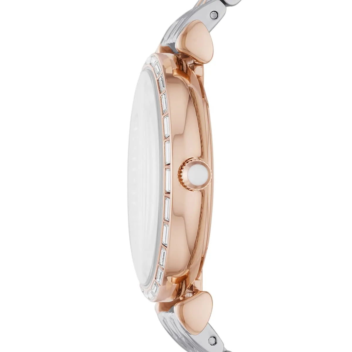 Emporio Armani Gianni T-Bar AR11293 32mm Women's Quartz Watch – Rose Gold Crystal-Set & Two-Tone Silver and Rose Gold Stainless Steel Bracelet
