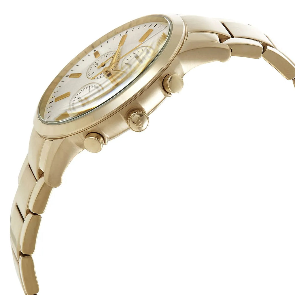 Emporio Armani Renato AR11332 43mm Men's Chronograph Watch – Off-White & Gold Stainless Steel Bracelet