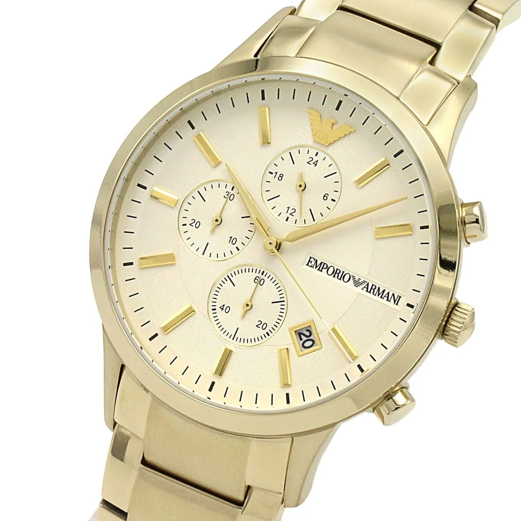 Emporio Armani Renato AR11332 43mm Men's Chronograph Watch – Off-White & Gold Stainless Steel Bracelet