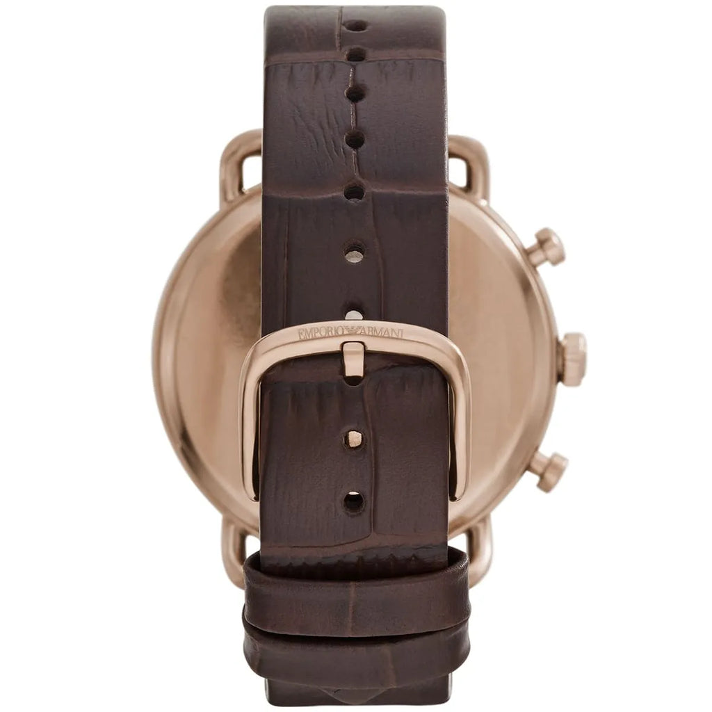 Emporio Armani Aviator AR11334 43mm Men's Chronograph Watch – Green & Rose Gold Genuine Leather Strap
