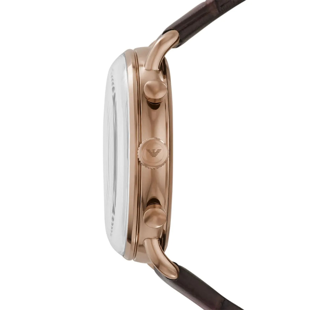 Emporio Armani Aviator AR11334 43mm Men's Chronograph Watch – Green & Rose Gold Genuine Leather Strap