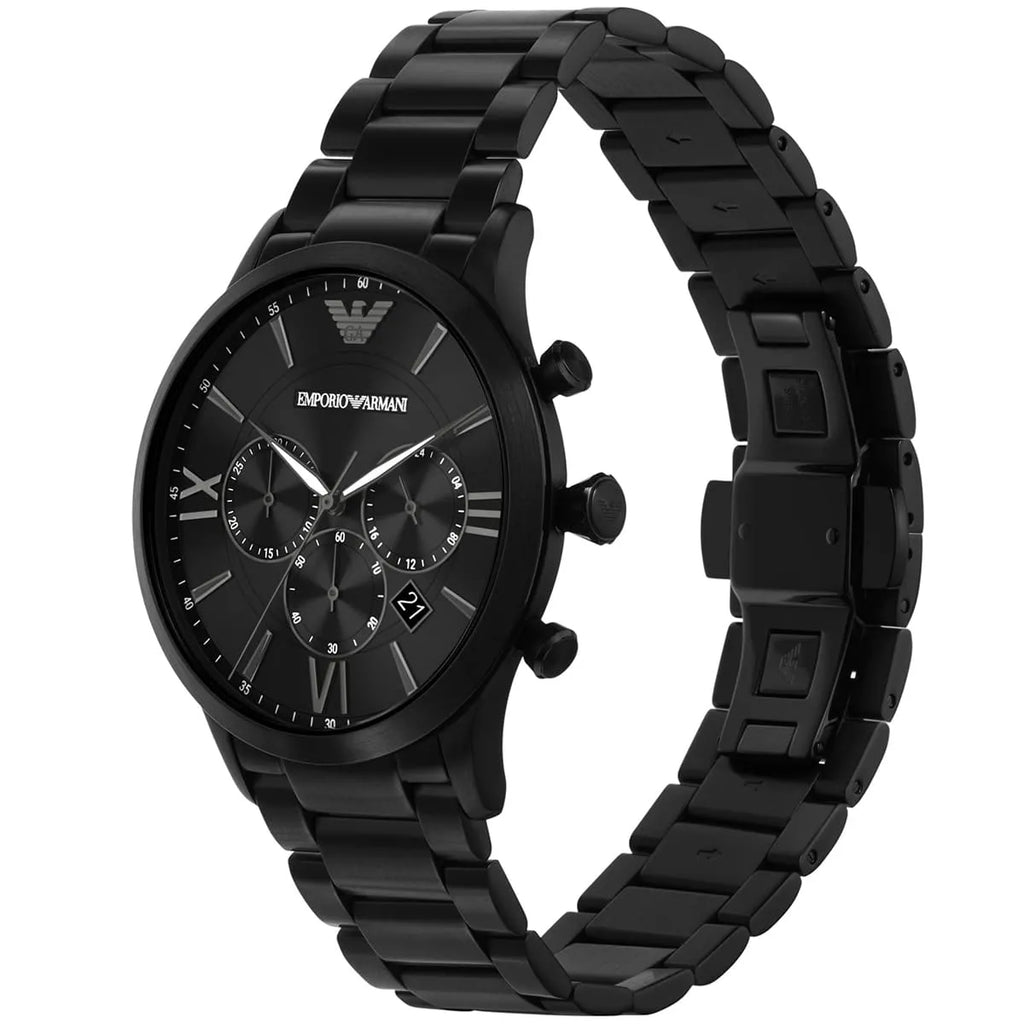 Emporio Armani Giovanni AR11349 43mm Men's Chronograph Watch – Black & Silver-Tone Stainless Steel Bracelet