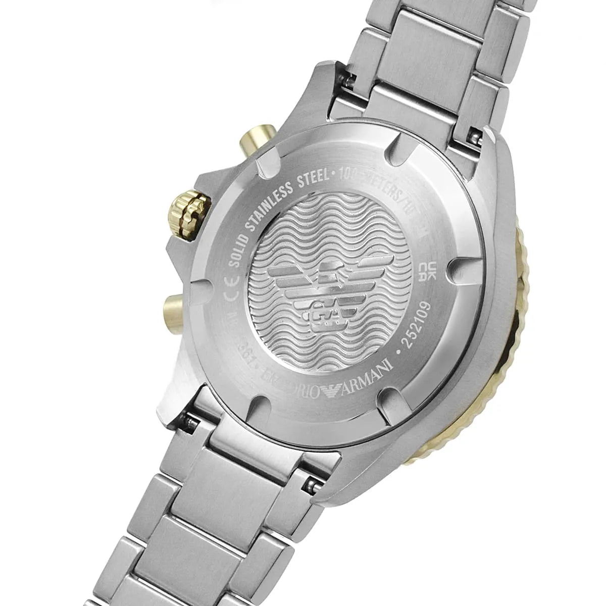 Emporio Armani Diver AR11361 43mm Men's Chronograph Watch – Two-Tone Sunray & Two-Tone Rubber Strap