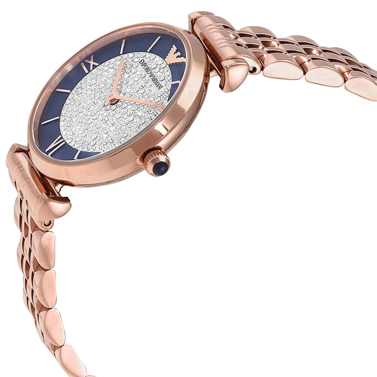 Emporio Armani Gianni T-Bar AR11423 32mm Women's Quartz Watch – Navy Blue & Rose Gold Stainless Steel Bracelet